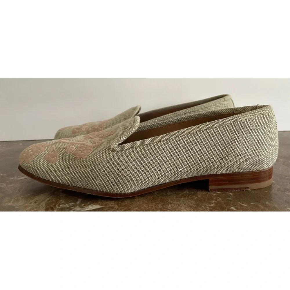 Stubbs & Wootton Palm Beach Womens Linen Floral Embroidered Loafers Coastal 9